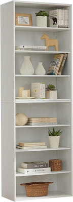 71 Inch Tall 8-Shelf Bookcase, Wood Bookshelf Storage Organizer Adjustable Shelf for Home Office Living Room, Converts into Two 4-Shelf Bookshelves, White