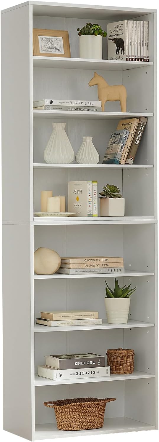 71 Inch Tall 8-Shelf Bookcase, Wood Bookshelf Storage Organizer Adjustable Shelf for Home Office Living Room, Converts into Two 4-Shelf Bookshelves, White