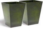 KOL 18''H. Bright Glazed Planter with Drainage Hole, Set of 2, Galvanized Steel Planter Pots for Indoor & Outdoor Use, Decorative Flower Plant Pots for Front Porch, Patio, Deck - Green