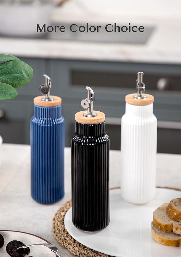 Nucookery Ceramic Olive Oil Dispenser Bottle for Kitchen, 14 oz Opaque Vinegar Dispenser Bottle, Large Capacity Cooking Oil Container for Storage Vinegar, Soy Sauce, Coffee Syrup, Black