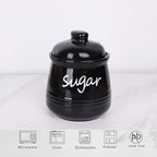 HAOTOP 12oz Sugar Bowl with Lid and Spoon,Ceramic Sugar Jar Sugar Dispenser Sugar Container Coffee Bar Accessories, Kitchen Countertop Canisters, Black