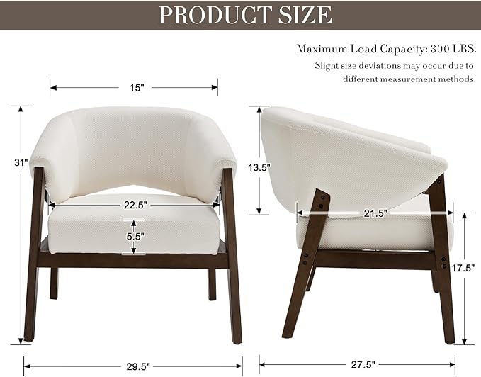 Mid-Century Modern Accent Chair, Comfy Barrel Armchair with Wide Seat, Upholstered Lounge Chair with Walnut Wood Legs for Living Room/Bedroom/Reading Corner, Chenille, Beige, 1PC