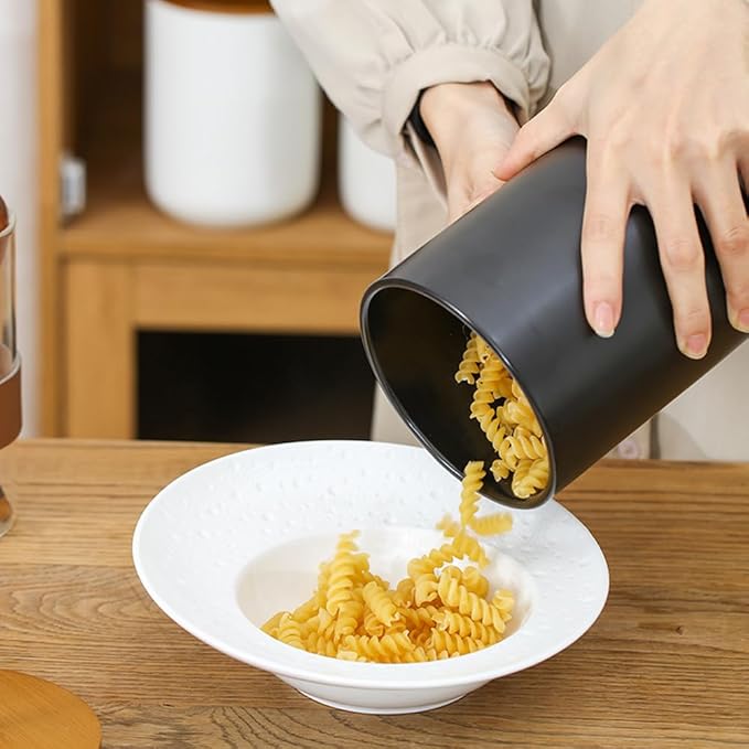 Ceramic Storage Jars, Modern Elegant Highly Polished Airtight Gorgeous Storage Canisters with Wooden Lid Small Food Stroage Jar for Kitchen Spice Tea Vanilla Sugar Coffee Beans (Black medium)