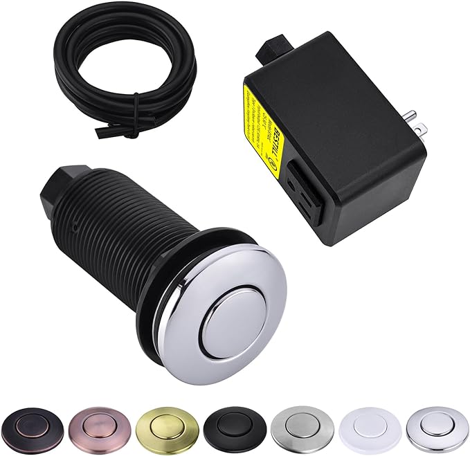 BESTILL Garbage Disposal Air Switch Kit - UL Listed, Cordless Sink Top Switch Button for Waste Disposer, 3.6" Long Push Button with Brass Cover, Polished Chrome, Compatible with all Garbage Disposals