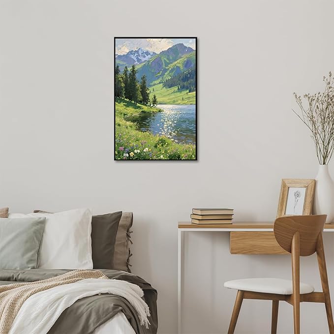 The scenery of mountain streams and green meadows is suitable for living rooms bedrooms offices landscape posters and wall paintings