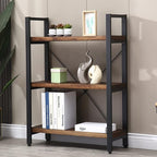 Natural Real Solid Wood Bookcase,3 Tier Metal and Wood Open Book Shelf Storage Farmhouse Wide Etagere Bookcase for Office Living Bedroom