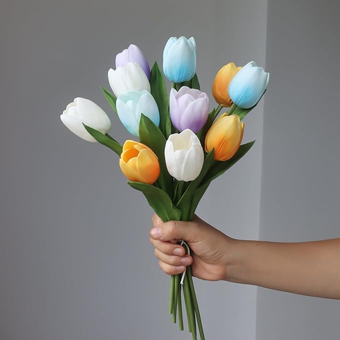 Buart Summer-Colors Tulip Flowers Artificial Luxury Big Tulip Valentine's Day Mother's Day Easter Home Kitchen Wedding Decorations(11pcs)