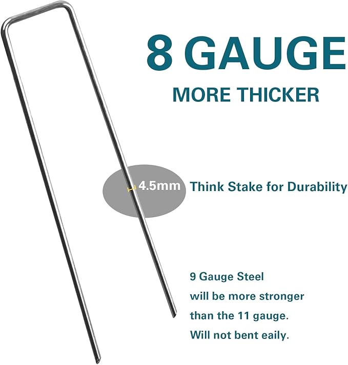 8 Inch Landscape Staples, More Thicker Heavy Duty 8 Gauge Galvanized Landscape Stakes, 125 Packs Garden Staples for Lawns, Weed Barriers, and Landscape Fabrics, Irrigation Hose, Tent Pegs