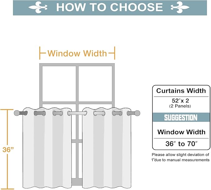ChrisDowa Small Window Curtains for Kitchen and Bedroom - Grommet Short Thermal Insulated Room Darkening Curtains (2 Panels, Beige, 52 x 36 Inch)