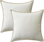MIULEE Pack of 2 Christmas Pillow Covers 24x24 Inch Pure White Farmhouse Decorative Throw Pillow Covers with Stitched Edge Soft Chenille Solid Dyed Couch Pillow Covers for Sofa Bed Living Room