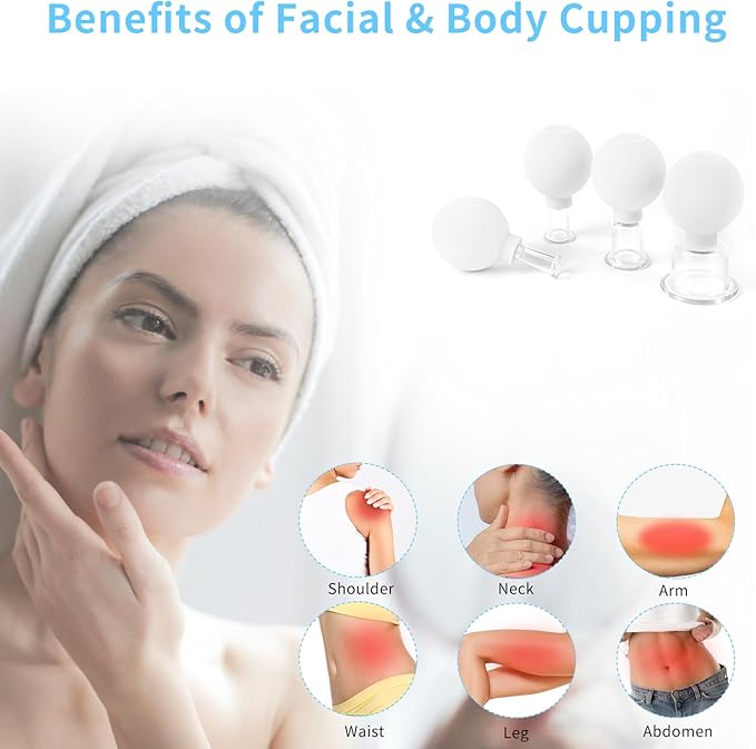 Meifuly Facial Cupping Set, 4 PCS Silicone Vacuum Suction Face Massage Cups, Skin Tightening Kit for Eyes, Face and Body (White)