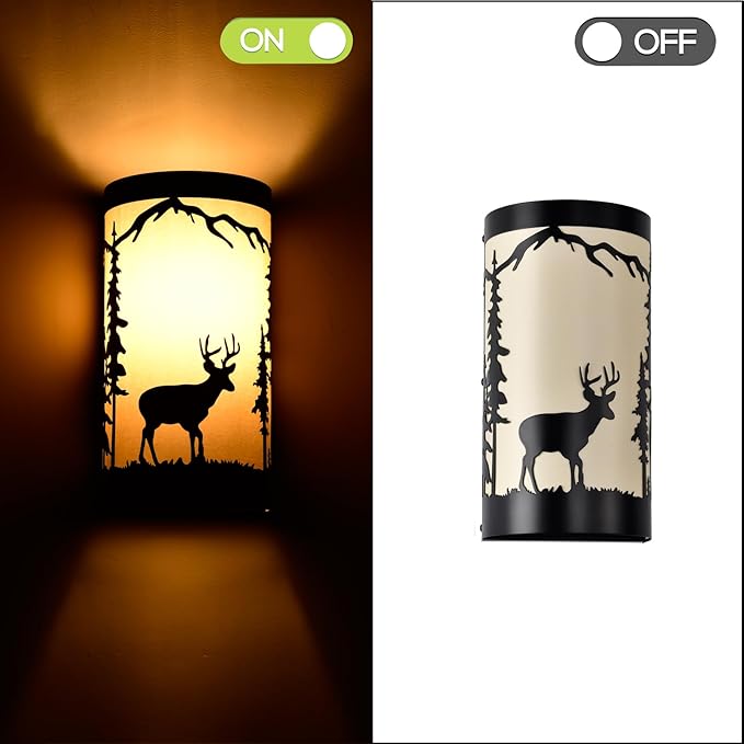Wall Light Fixtures,Deer Cream White Parchment Rustic Wall Sconces,Farmhouse E26 Base Wall Sconce Light,Industrial Metal Black Sconce,Wall Lamps for Bedroom,Living Room,Hallway,Stairway