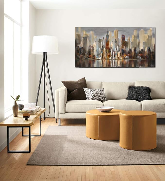 Wall Decorations Framed Large Cityscape New York Wall Decor Canvas Prints Abstract Brown City Theme Paintings Modern Canvas Wall Art for Living Room Bedroom Big Size 29x58