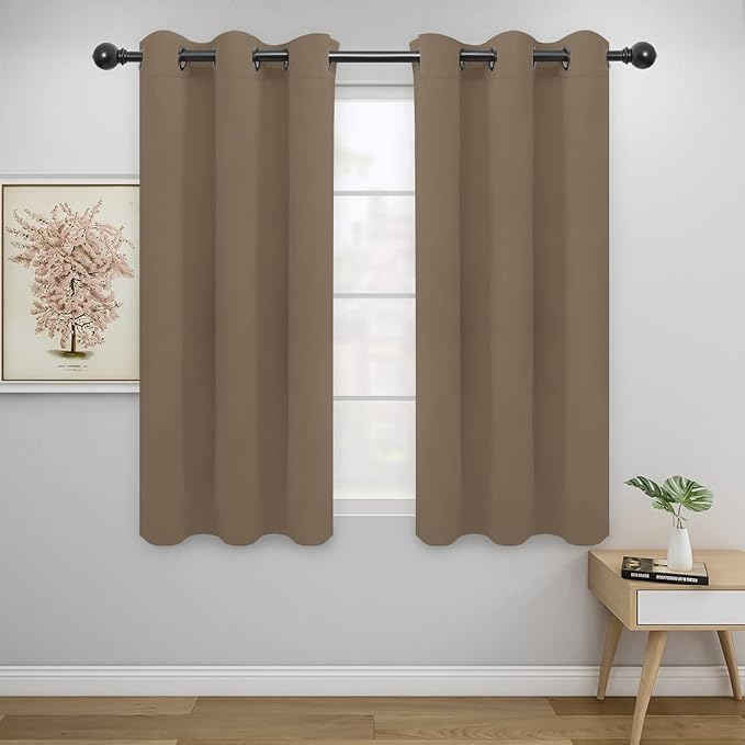 Easy-Going Blackout Curtains for Bedroom, Solid Thermal Insulated Grommet and Noise Reduction Window Drapes, Room Darkening Curtains for Living Room, 2 Panels (42x54 in, Camel)