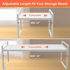 Adjustable Kitchen Shelf Organizer 9", (2 Pack) Heavy-Duty Cabinet Shelves for Countertop, Pantry & Microwave, Expandable Space-Saving Storage Rack with Non-Slip Pads, White