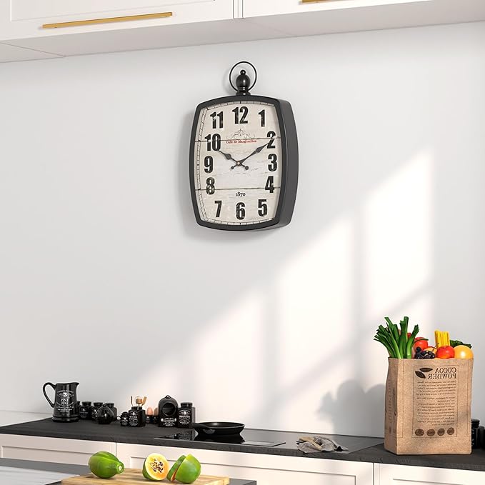 Menterry Rectangle Retro Large Wall Clock, Old-Fashioned Vintage Design, Black Antique Style, Battery Operated Silent Decor Wall Clocks for Farmhouse,Kitchen,Office (15.5" H x 10.2" W)