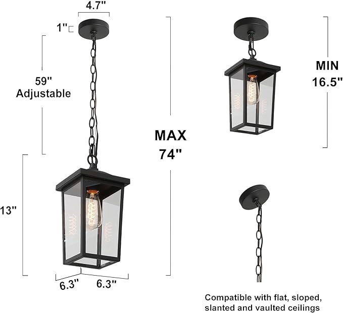LOG BARN Outdoor Pendant Light Fixture, Farmhouse Exterior Lights, Anti-Rust Ceiling Outdoor Light with Clear Glass, Lantern Hanging Light for Front Door, Entry, Porch, and Gazebo