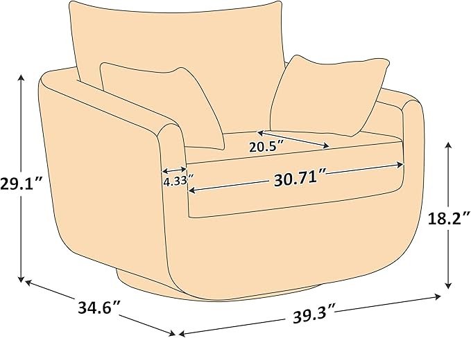 360° Swivel Accent Armchair, 39.3" Oversized, Sherpa Boucle Fabric Sofa Chair with Removable Back & Arm Pillows, Swivel Chair with Cozy Soft Padded, No Assembly Required (1, Camel)