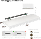 Floating Wood Shelves for Wall 36 Inches x 8”x 1.4” Shelf Floating Home Decor, Heavy Duty Shelf Hold 80 lbs, Wall Shelves for Bathroom Living Room Kitchen Bedroom Office - Set of 2 White