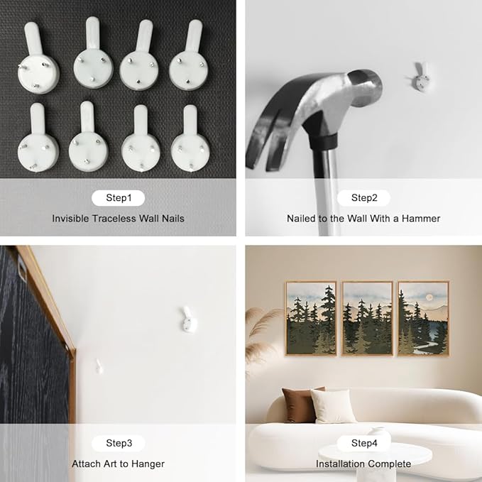 HPNIUB Vintage Mountain Framed Canvas Wall Art Set, Boho Sunrise Art Prints, Forest Nature Wilderness Art Paintings, Abstract Farmhouse Pine Tree Wall Decor for Living Room Bedroom, Office- 16"x24"x3