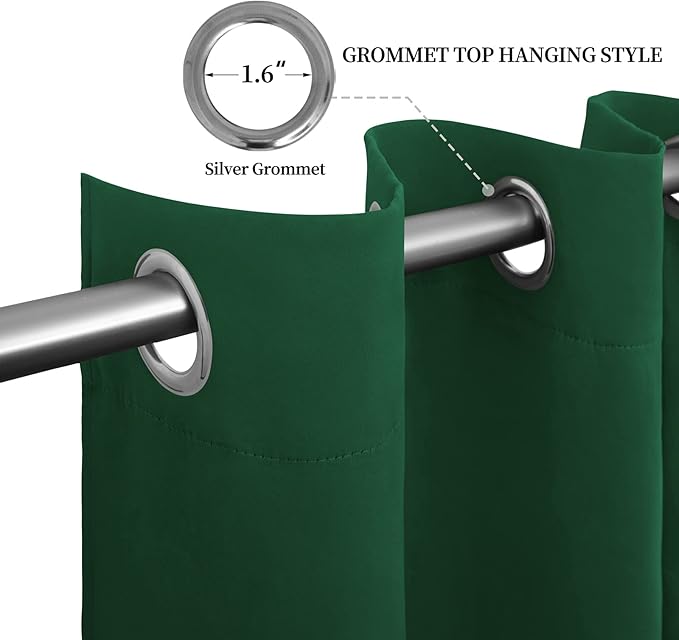 Easy-Going Blackout Curtains for Bedroom, Solid Thermal Insulated Grommet and Noise Reduction Window Drapes, Room Darkening Curtains for Living Room, 2 Panels (52x63 in,Dark Green)