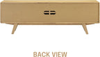 NTC Sapa Mid-Century Modern Solid Wood TV Stand 4-Door Media Console with Carved Geometric Fronts for TVs up to 75", Effortless Assembly, Sand