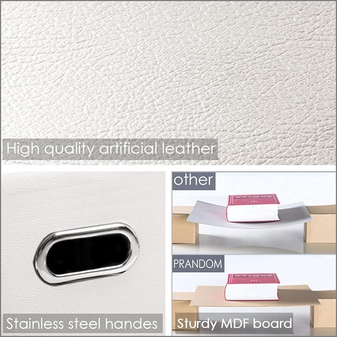 PRANDOM Large Stackable Storage Bins with Lids [5-Pack] Leather Fabric Foldable Storage Boxes Organizer Containers Baskets Cube with Cover for Bedroom Closet Office Nursery White (17.7x11.8x11.8)
