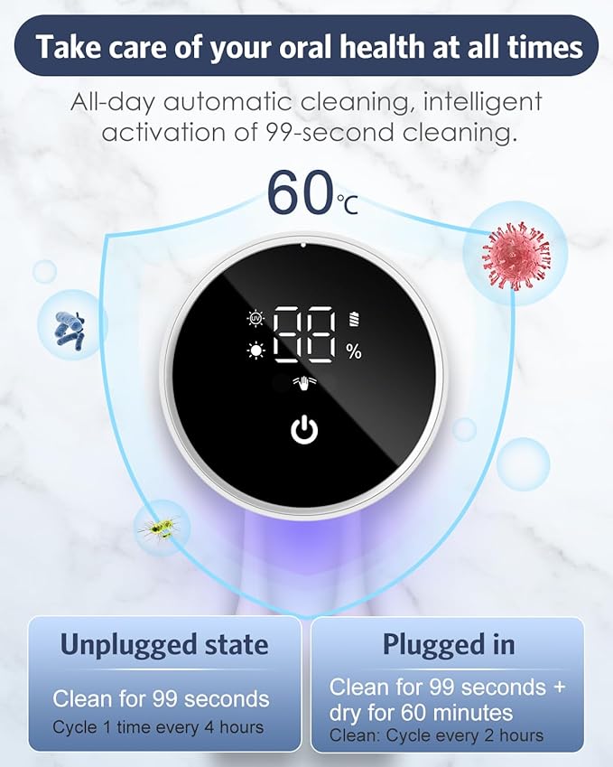 Upgraded UV Toothbrush Cleaner Holder Wall Mounted, Temracha Razor Electric Toothbrush Holder for Bathroom, LED Smart Screen, with Auto-Inductive Cover, Cleaning and 60-Degree Drying, for Home, Travel