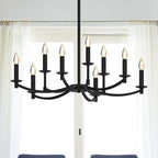 Round Black Chandeliers, Modern Candle Hanging Lights, LED Pendant Lighting Ceiling for Dining Room Bedroom Kitchen Island Farmhouse Living Room (Black-A 9Lights)