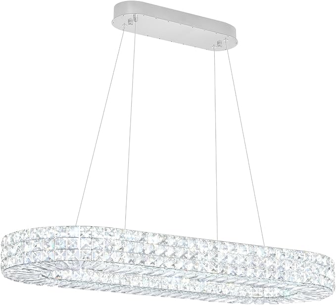 Modern Crystal Chandelier, Dia 40" Rectangular Chandelier for Dining Room,Chrome Rectangle Crystal Ceiling Light Luxury Oval Chandeliers for Living Room Kitchen Island