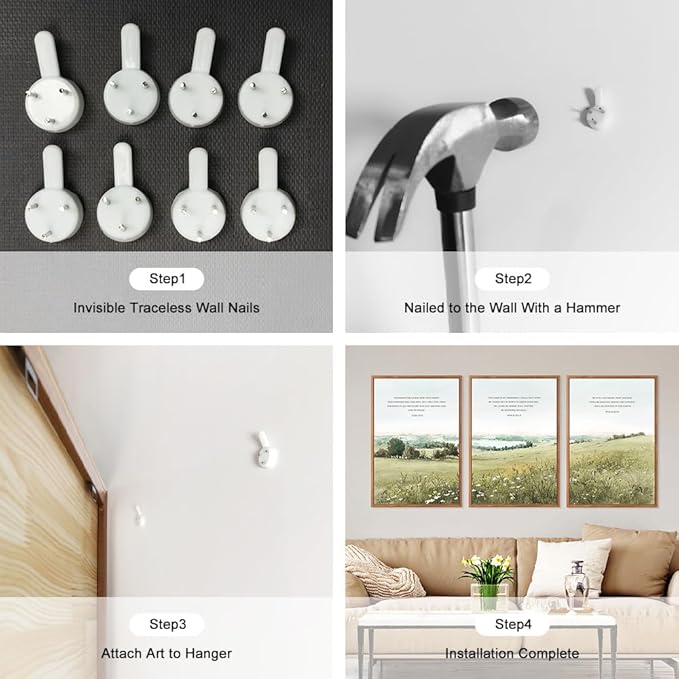 KAIRNE Scripture Christian Canvas Wall Art,Bible Verse Prints Set of 3(16”X24”),Modern Scripture Floral Wall Decor,Framed Green Countryside Field Paintings for Living Room Bedroom Ding Room Decor