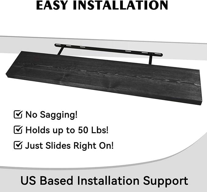 BGMG Wood Floating Shelves 36 inch Long,Wide Rustic Wooden Wall Shelves for Bathroom Living Room Bedroom Kitchen Farmhouse Set of 2-36x6.7x1.25 inch-Black