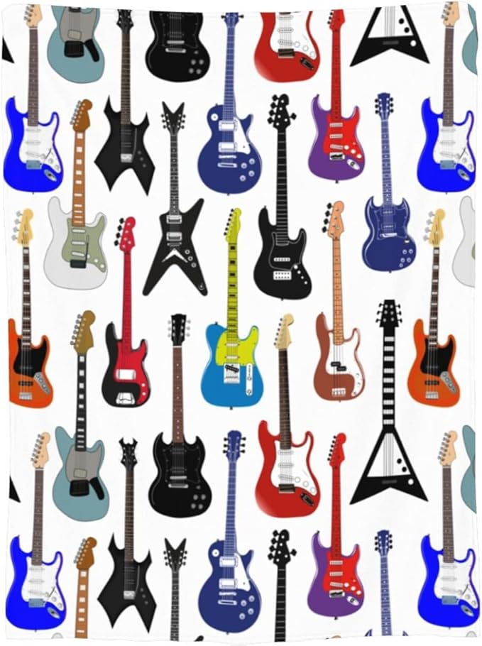 Electric Guitars Pattern Throw Blanket Music Soft Fleece Blanket Men Women Gift for Kids Boys Girls for Party Couch Sofa Bed Deco Blankets 60x50 Inch