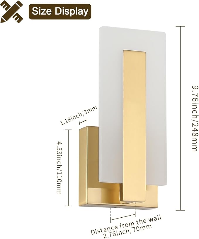 Joosenhouse Modern LED Wall Sconce Set of 2, Brass Warm White Light Wall Sconce 3000K, Hardwired Up and Down Wall Mount Light for Hallway, Bedroom, Study, Living Room Indoor Wall Light