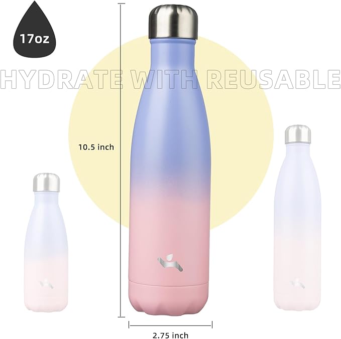 Insulated Water Bottles,17 oz Double Wall Stainless Steel Vacumm Metal Flask for Sports Travel,Pastel Sunset