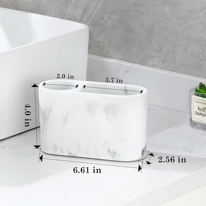 Luxspire Toothbrush Holder, 2 Slots Toothbrush and Toothpaste Holdersfor Bathrooms, Resin Toothbrush Holder Electric Toothbrush Stand for Vanity Countertop, Bathroom Accessories, Gravel White