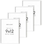 HAUS AND HUES 9x12 White Metal Picture Frames - Features Premium Aluminum, Vertical & Horizontal Hang, Shatterproof Plexiglass - Perfect for Home, Room, Office (9x12 in, White, Set of 4)