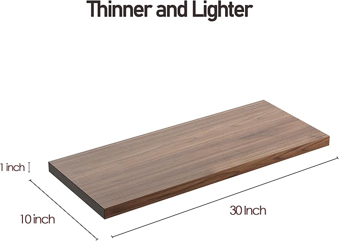 Wall Shelf Set of 2, Walnut Floating Shelves 30 in W x 10 in D x 1 in H, Wooden Floating Wall Shelf with Invisible Brackets for Living Room/Bedroom/Bathroom/Kitchen Storage and Decor