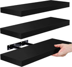 Sorbus Floating Shelves for Wall, Bathroom Shelves Wall Mounted for Kitchen, Bedroom, Bathroom Storage Over Toilet, Hanging Book Shelf for Wall Home Decor Living Room (Black, 3 Pack)