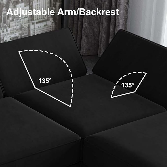 Belffin Modular Sectional Arm Accent Chair with Storage Seat Velvet Armchair Single Sofa Club Chair Black