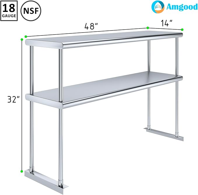 AmGood Double OverShelf Stainless Steel NSF - Many (48" Long x 14" Deep)