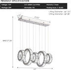 Buccleuch Modern Crystal Chandelier, Dimmable LED Ceiling Light Fixture 5-Ring Adjustable Stainless Steel Pendant Light, Silver Crystal Chandeliers for Dining Room, Bedroom, Living Room - Cool White