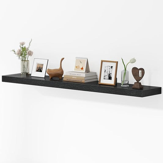 55 Inches Floating Shelves for Wall, 9.3" Deep Long Floating Shelves Set of 1, Large Display & Storage Shelf, Wall Shelf for Bathroom Bedroom Living Room Kitchen Office, Black