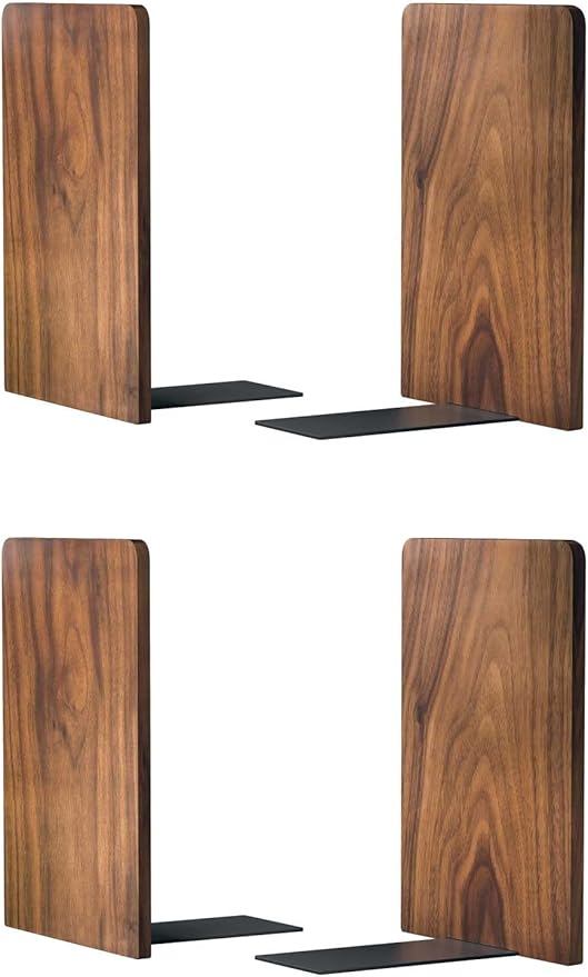 Large Bookend Hold Heavy Books- 7x4x5in 2 Pack Wood Bookends for Heavy Books Heavy Duty Walnut Book Ends for Men Wood Bookends for Office Desk Non-Skid
