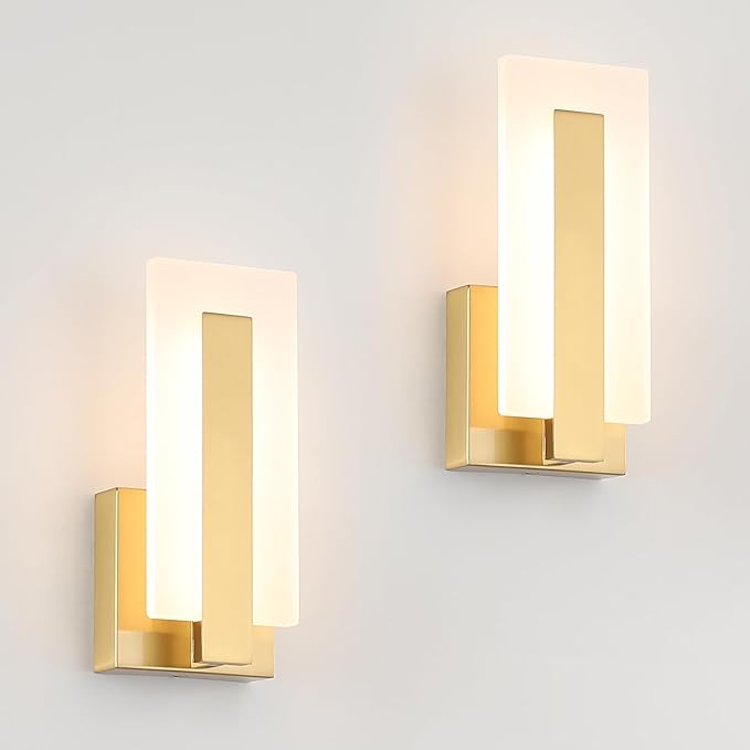Joosenhouse Modern LED Wall Sconce Set of 2, Brass Warm White Light Wall Sconce 3000K, Hardwired Up and Down Wall Mount Light for Hallway, Bedroom, Study, Living Room Indoor Wall Light