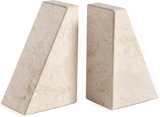 Marble Book Ends Decorative, Unique Bookends for Shelves, Bookends to Hold Heavy Books, Durable Book Holder Stopper for Home Office Desk Bookshelf Decoration, Turkey Natural Marble, Set of 2