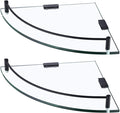 KES Bathroom Glass Corner Shelf Tempered Glass Shelf with Rail Wall Mount Corner Shelf SUS 304 Stainless Steel Matte Black 2 Pack, BGS2101A-BK-P2