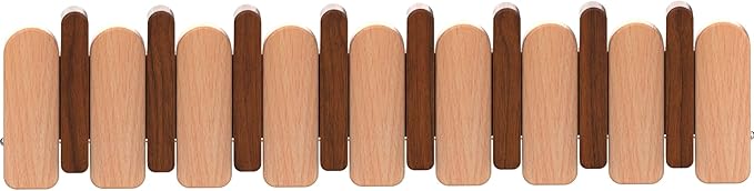 Wall Mounted Piano Key Hanger | Flip Style Hook | Entrance Wall Art Hook, Made of Oak Wood (3 Times Painted, 4 Times Polished) (Arc Walnut-Beech, 8Hooks)