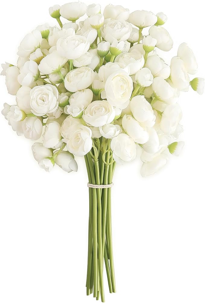 Floroom Ranunculus Artificial Flowers 18 Pcs Ivory Faux Silk Mini Ranunculus Bulk Fake Wedding Filler Flowers for DIY Bouquets, Centerpieces, Bridal Shower Decorations & Arrangements