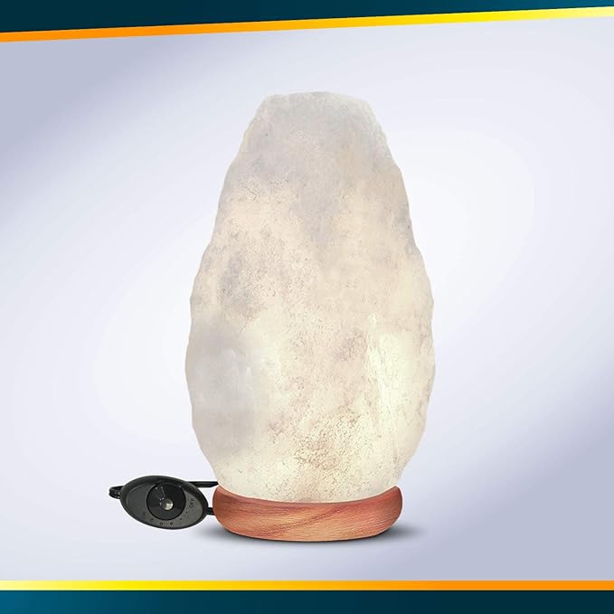 Himalayan Glow White Salt Crystal Lamp, Natural Salt Night Light, Hand Crafted Salt Lamps with Neem Wooden Base, Salts Lamp Bulb,(ETL Certified) Dimmer Switch | 5-7 LBS